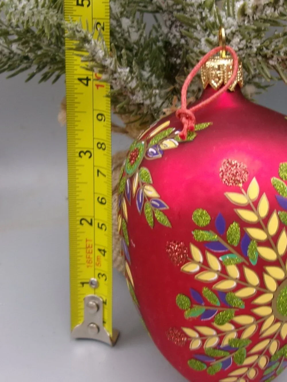 Vintage Red Pysanky Egg Christmas Ornament, Hand Painted Glass